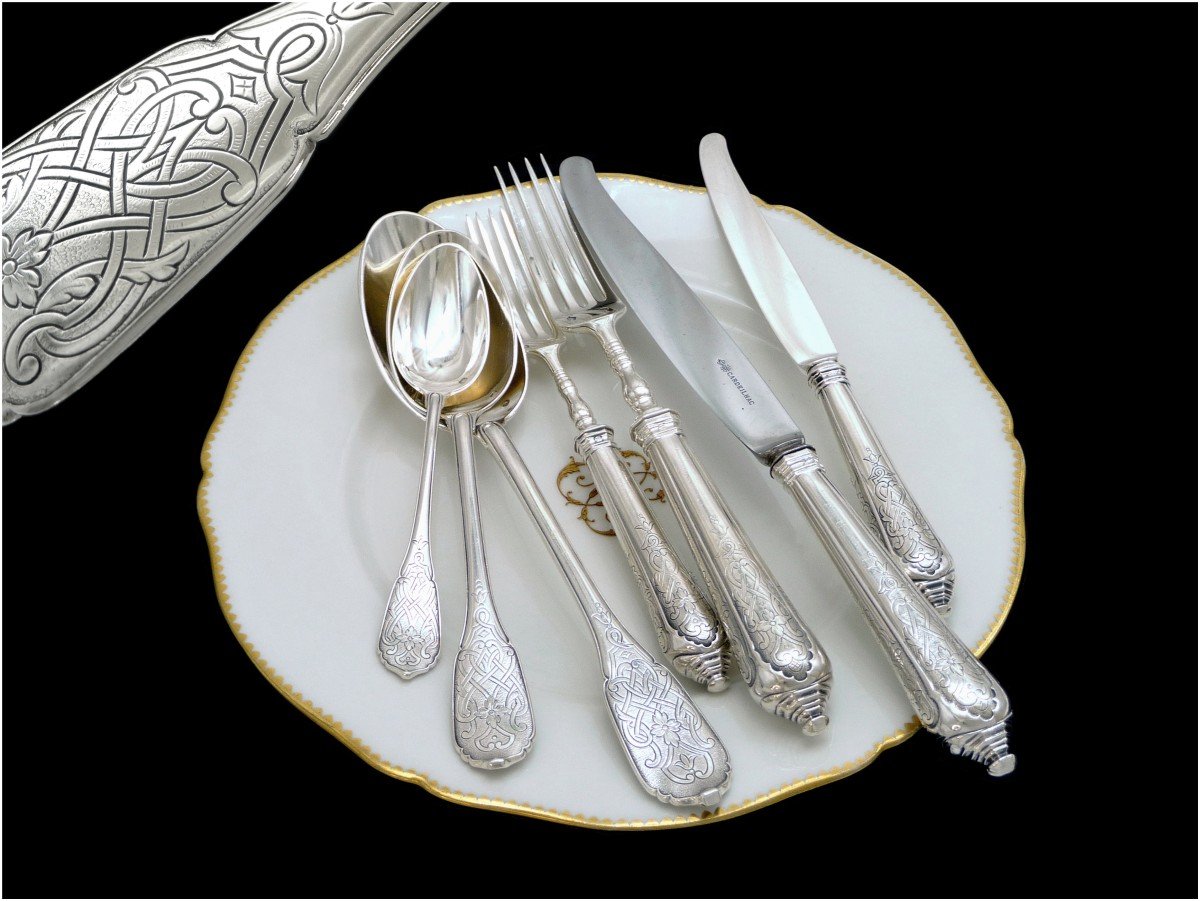 Cardeilhac - Sterling Silver Cutlery Set For Six Guests 42 Pieces-photo-2
