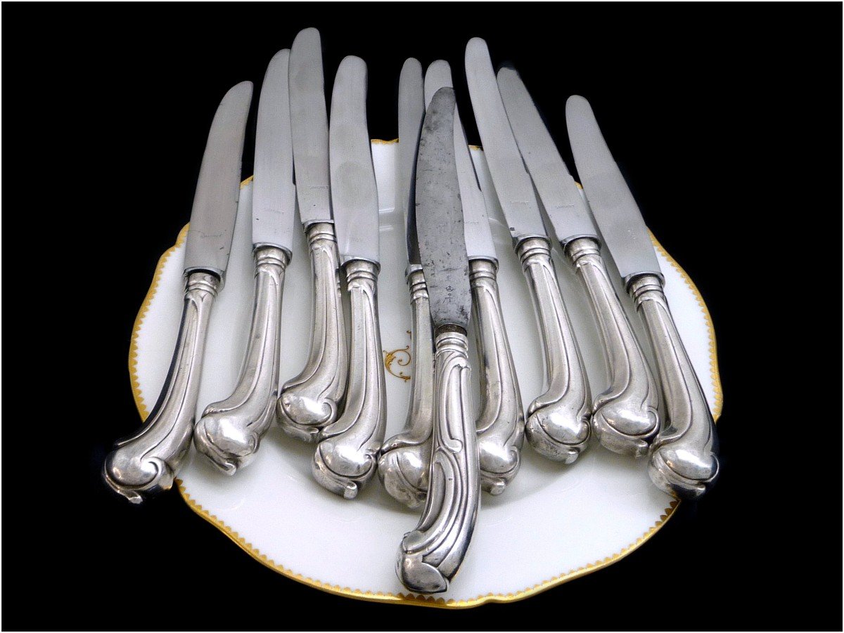 18th Century. Belgium - Ten Cross-shaped Knives In Sterling Silver -photo-4