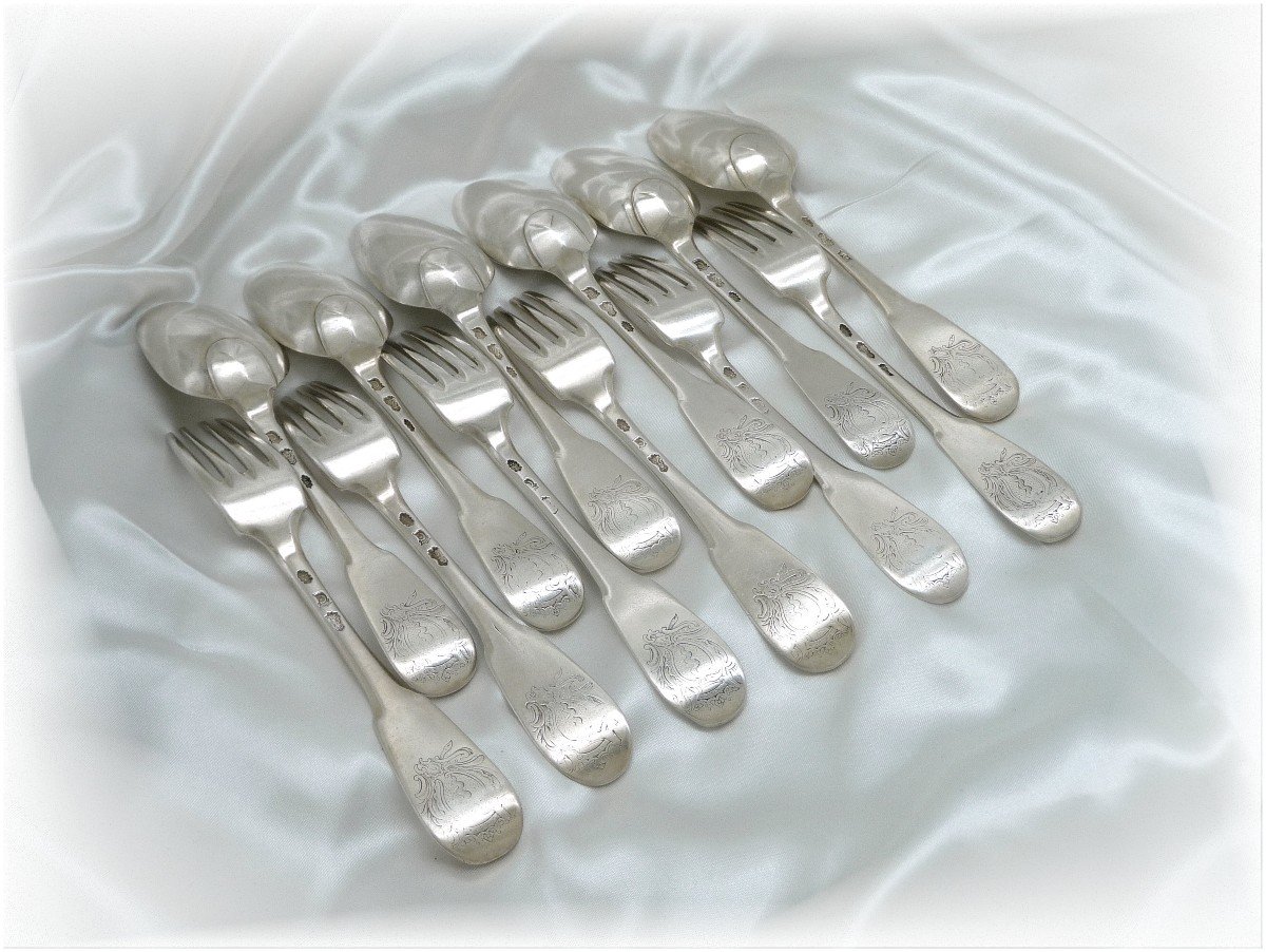 Pierre IX Hanappier -  Ménagère De Six Couverts Argent Massif XVIII°  Pour Orléans 1760-photo-2