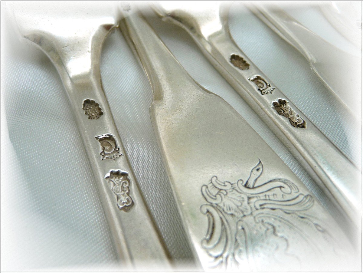 Pierre IX Hanappier -  Ménagère De Six Couverts Argent Massif XVIII°  Pour Orléans 1760-photo-4