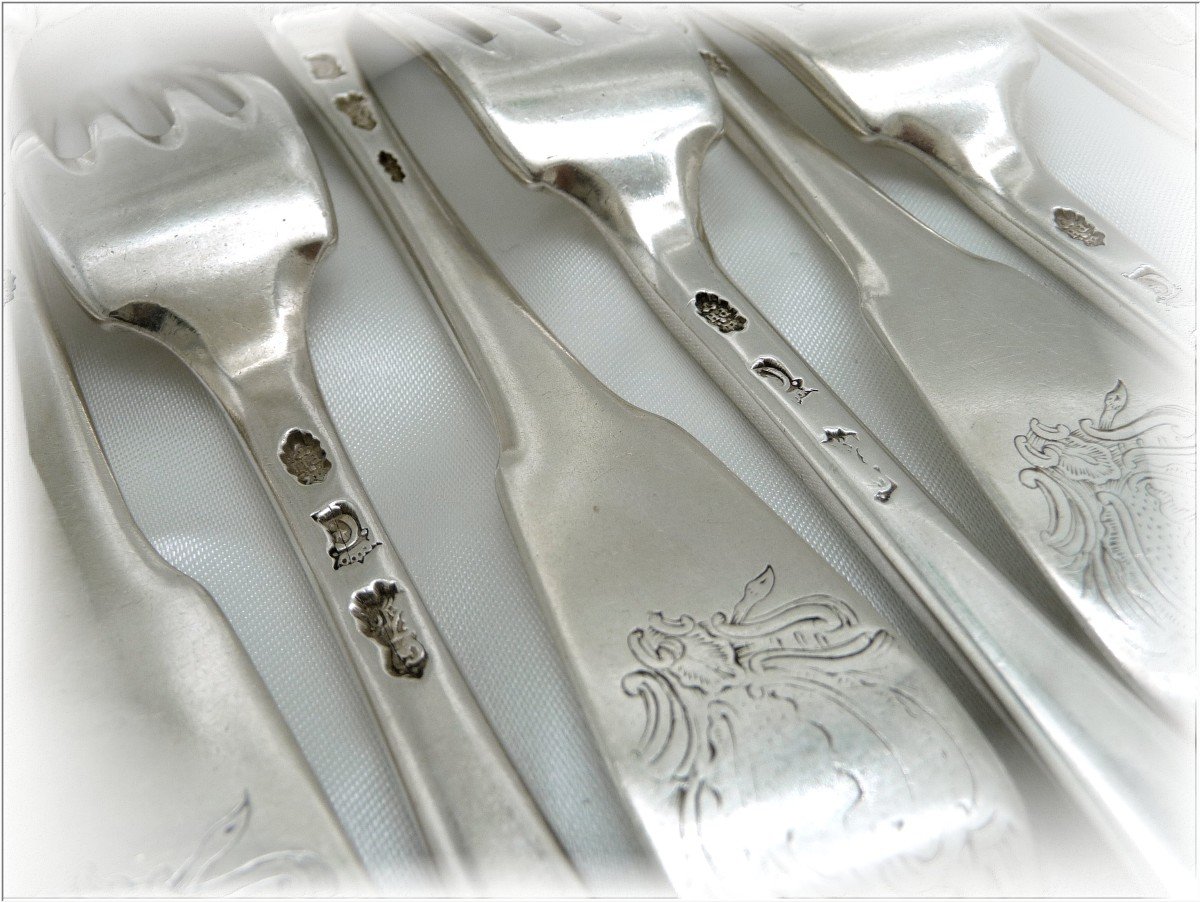 Pierre IX Hanappier -  Ménagère De Six Couverts Argent Massif XVIII°  Pour Orléans 1760-photo-7