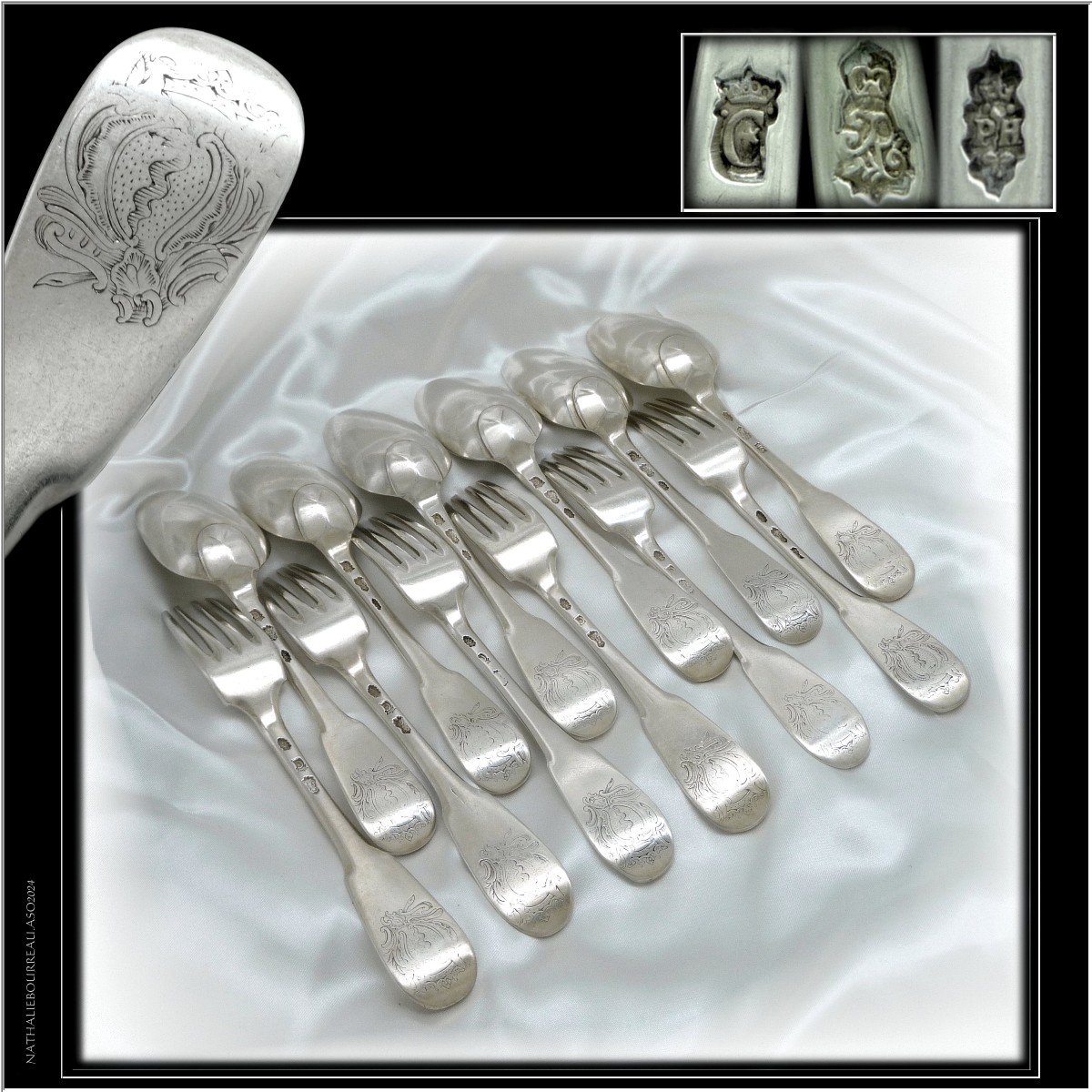 Pierre IX Hanappier -  Ménagère De Six Couverts Argent Massif XVIII°  Pour Orléans 1760-photo-8