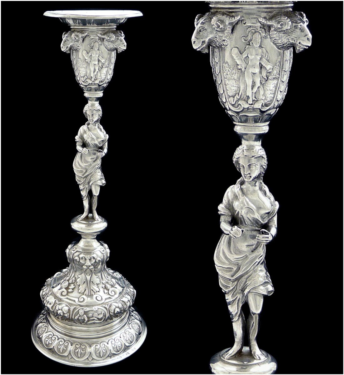 Suite de Bougeoirs de Table en Argent Massif - "Les Quatre Saisons"-photo-4