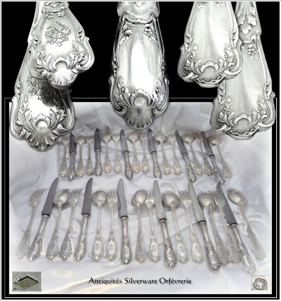 Régina Benvenisti - Ménagère et ses Couteaux en Argent Massif  Minerve 950 - 36 Pièces