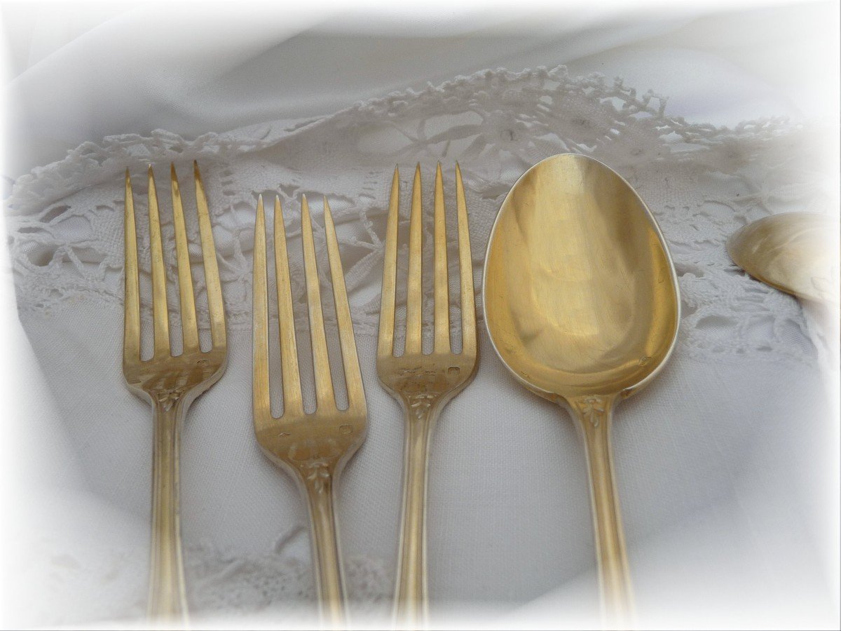 Régina Benvenisti - Flatware Set  Hors-d'oeuvre / Dessert Sterling Silver & Vermeil 36 Pieces-photo-3