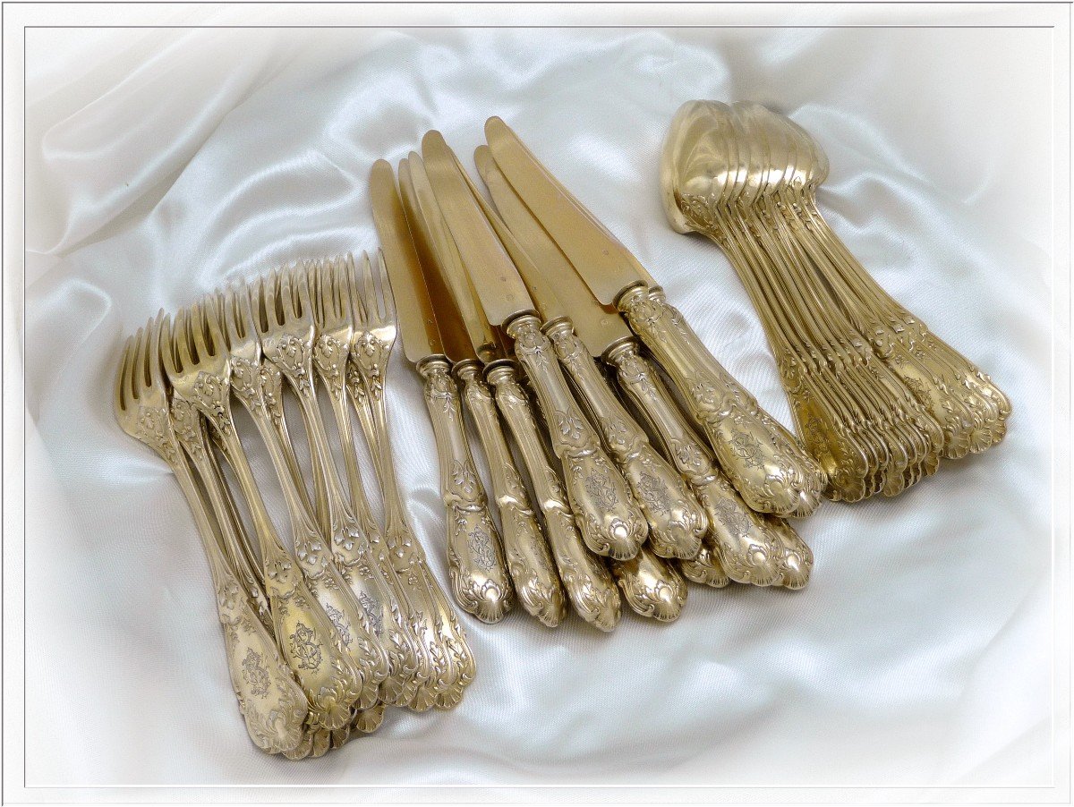 Régina Benvenisti - Flatware Set  Hors-d'oeuvre / Dessert Sterling Silver & Vermeil 36 Pieces-photo-5