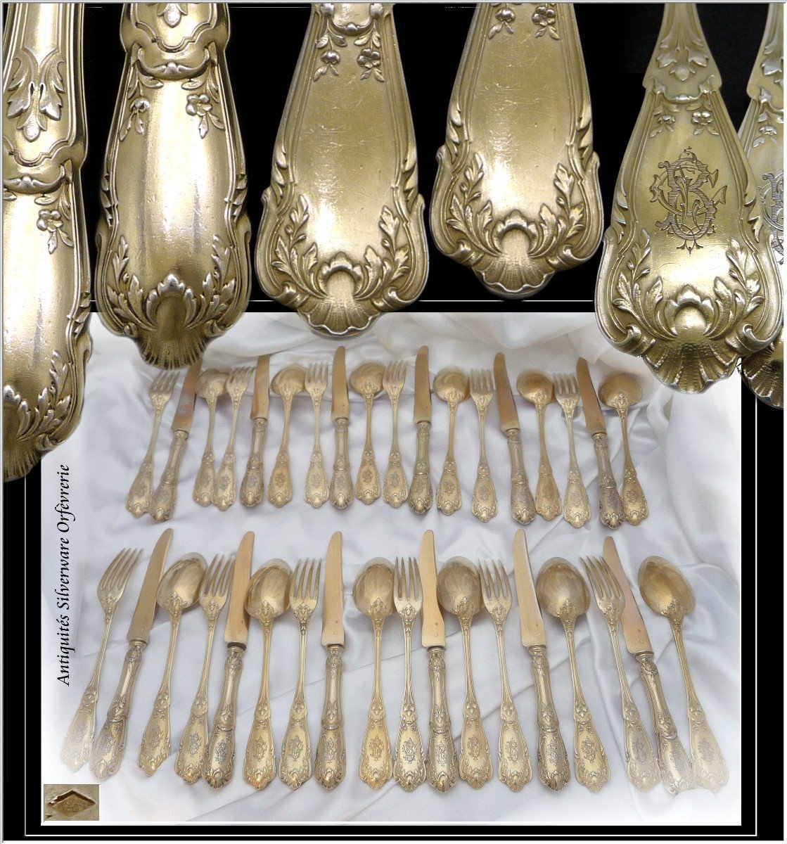 Régina Benvenisti - Flatware Set  Hors-d'oeuvre / Dessert Sterling Silver & Vermeil 36 Pieces
