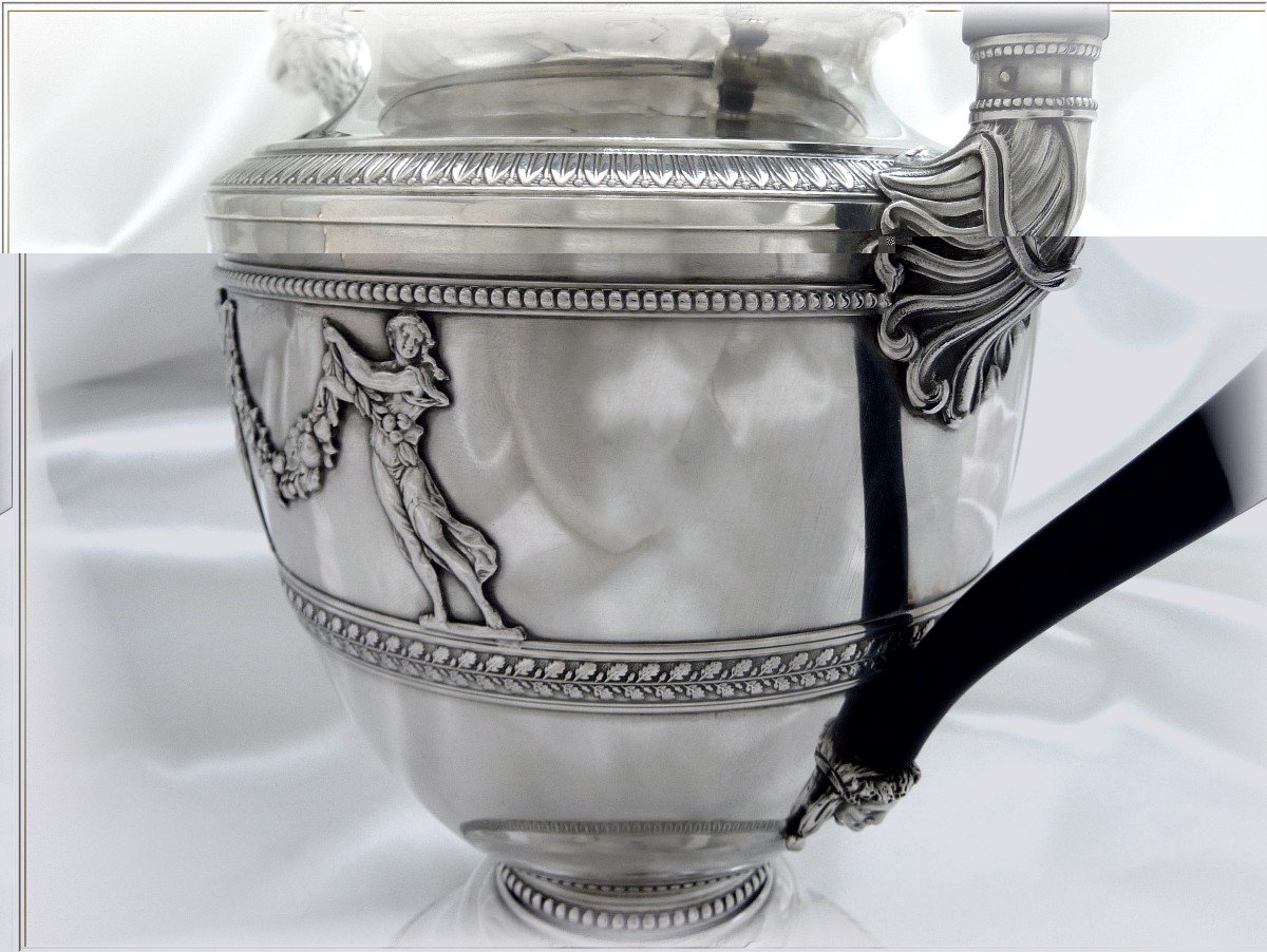 Large Teapot Jug In Solid Silver With Eagle And Swan Decor Minerva 950-photo-4