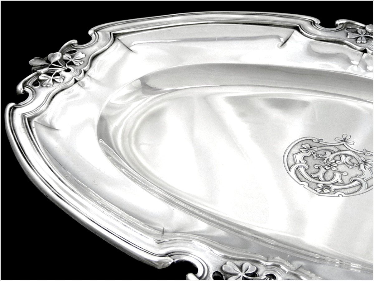 A.Debain - Grand Plat de Service  aux Trèfles  - Epoque  Art Nouveau-photo-2