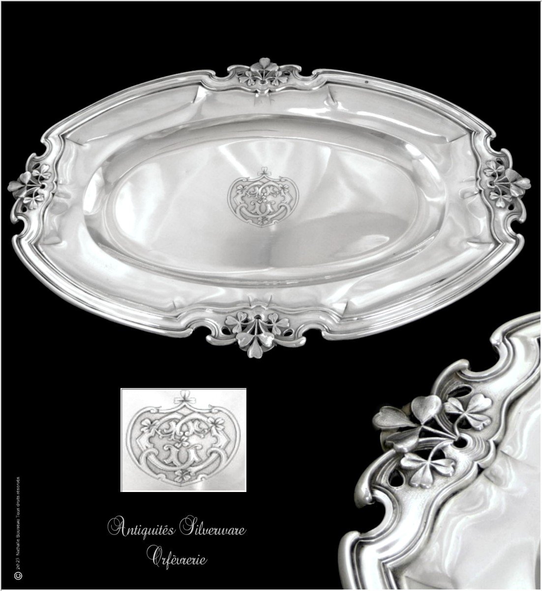 A.Debain - Grand Plat de Service  aux Trèfles  - Epoque  Art Nouveau-photo-1