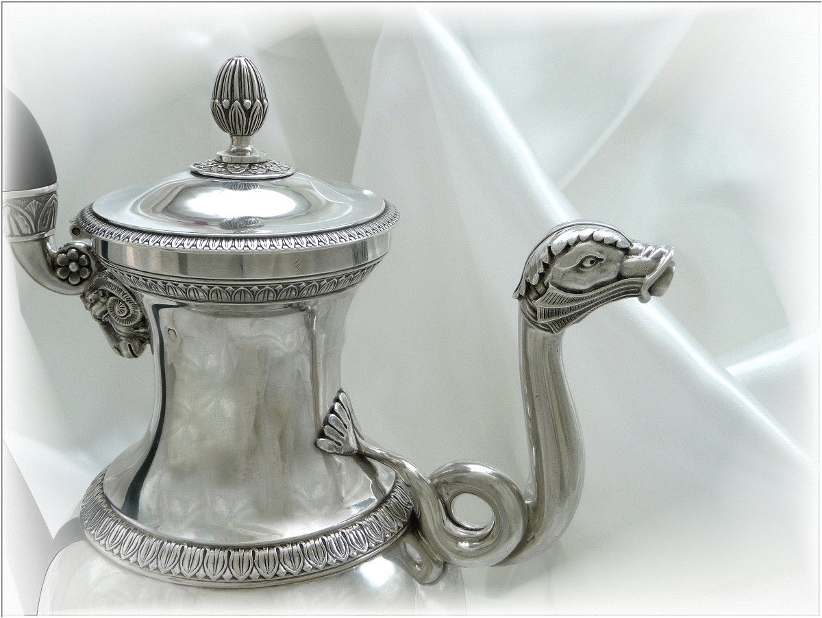 M.A LEBRUN - Imposante Verseuse Cafetière  à l'Hippocampe  Argent Massif  - Ep. Restauration -photo-3