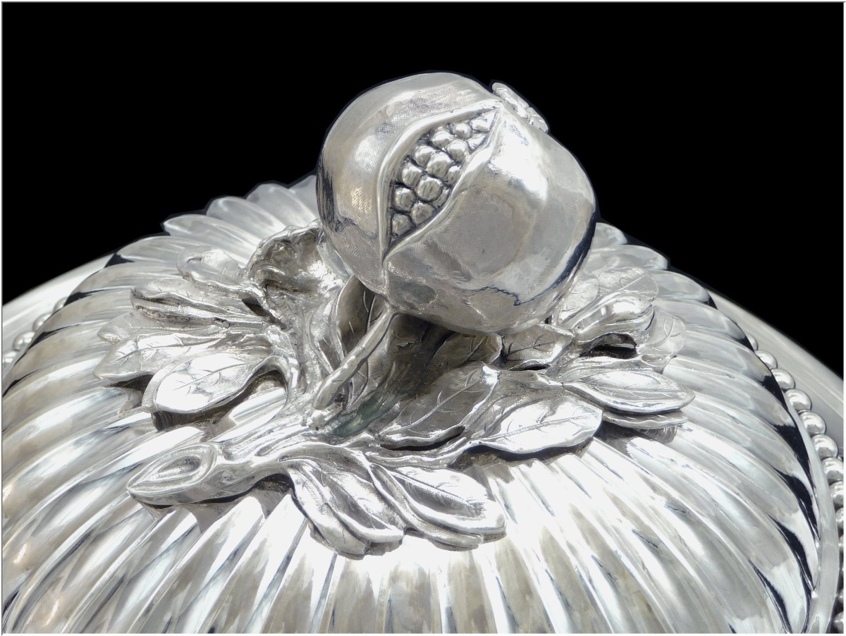 PUIFORCAT Centre de Table  Soupière/Légumier  Argent Massif  - Prises Têtes de Lion -  XIX°s.  -photo-1
