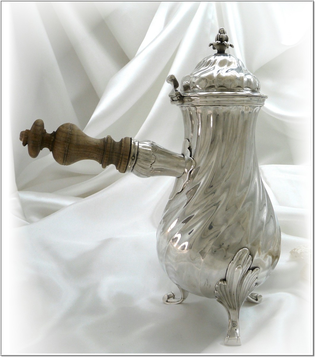 Italie - Cafetière Tripode à Côtes Torses Argent Massif Turin XVIII°-photo-4