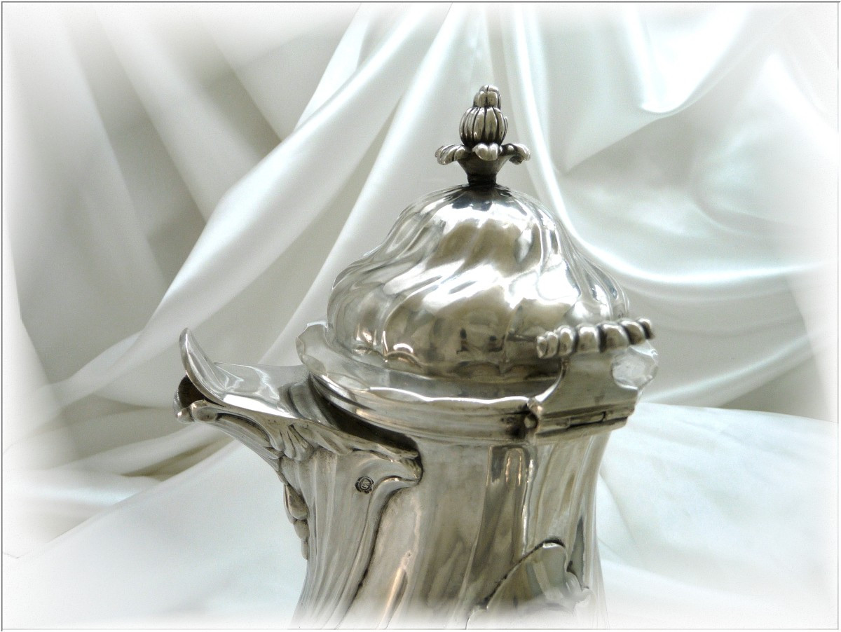 Italie - Cafetière Tripode à Côtes Torses Argent Massif Turin XVIII°-photo-4