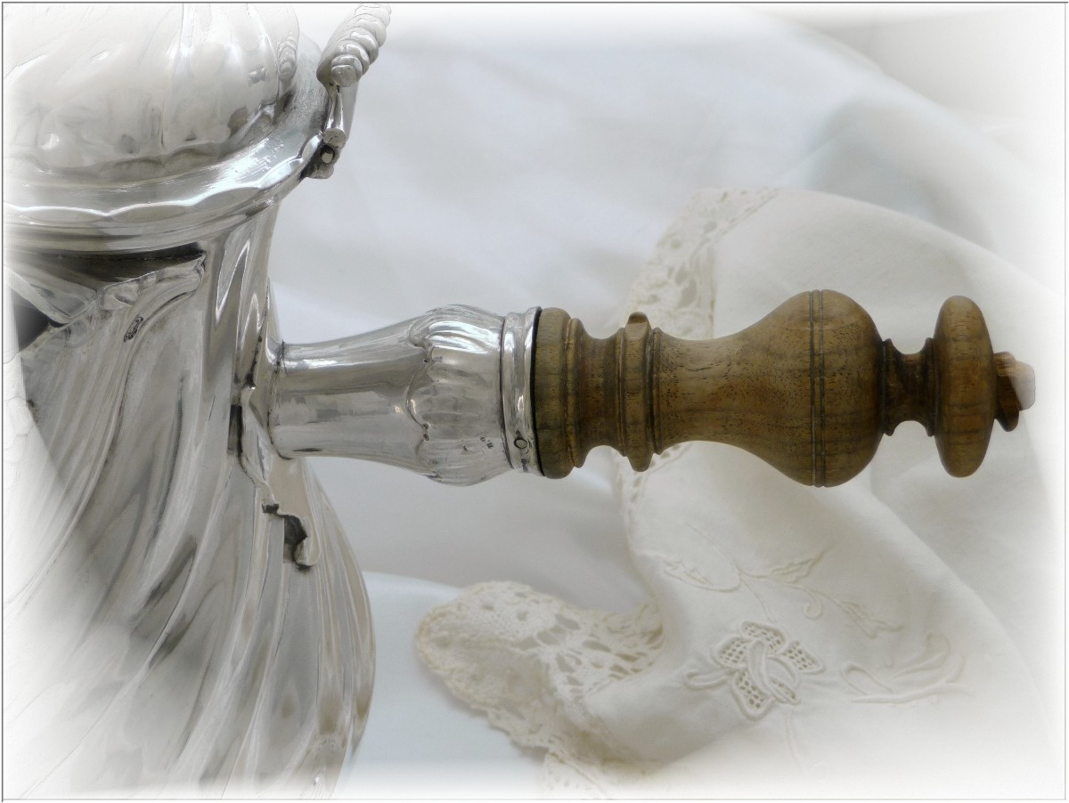 Italie - Cafetière Tripode à Côtes Torses Argent Massif Turin XVIII°-photo-6