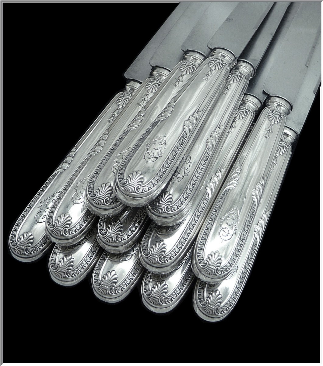 Emile PUIFORCAT - Deux Services de Couteaux  Argent Massif - 24 pièces - 12 Convives-photo-2