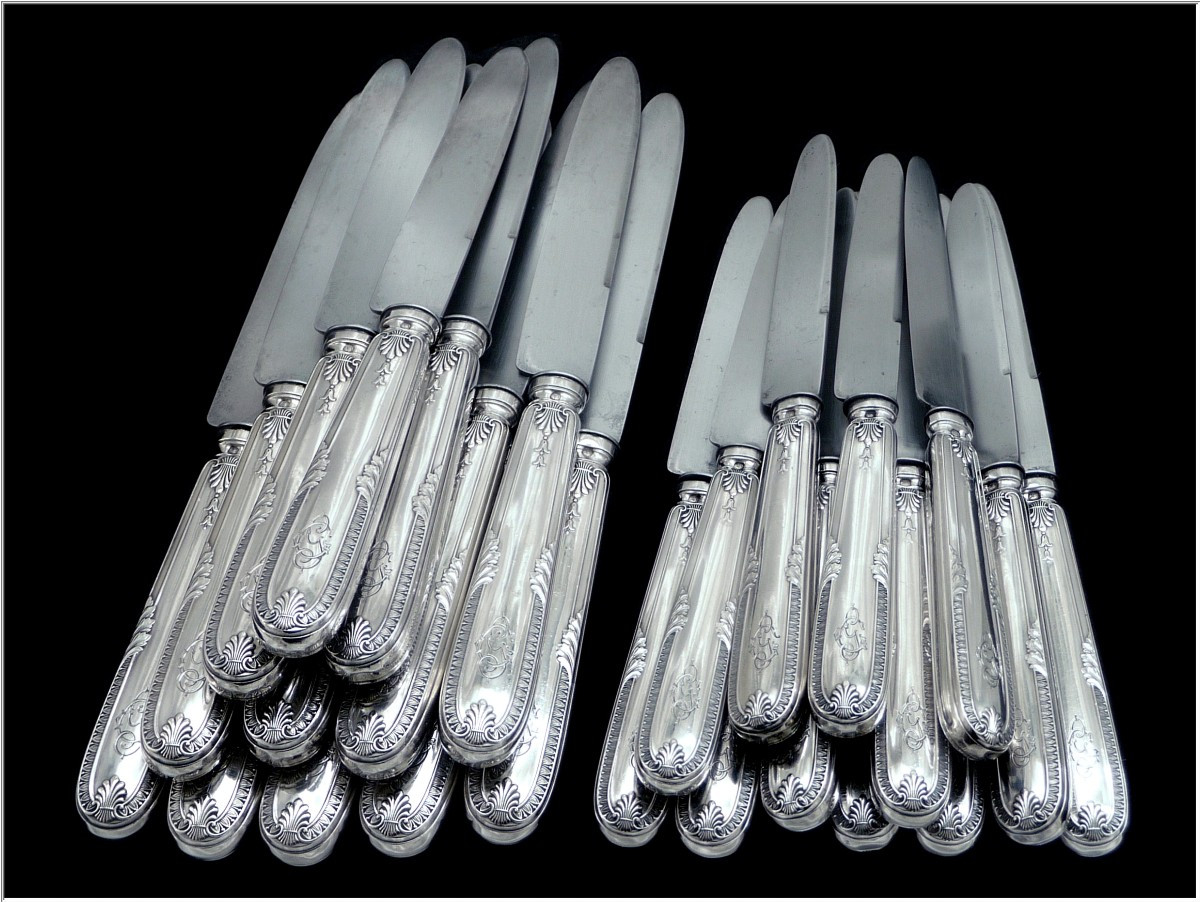 Emile PUIFORCAT - Deux Services de Couteaux  Argent Massif - 24 pièces - 12 Convives