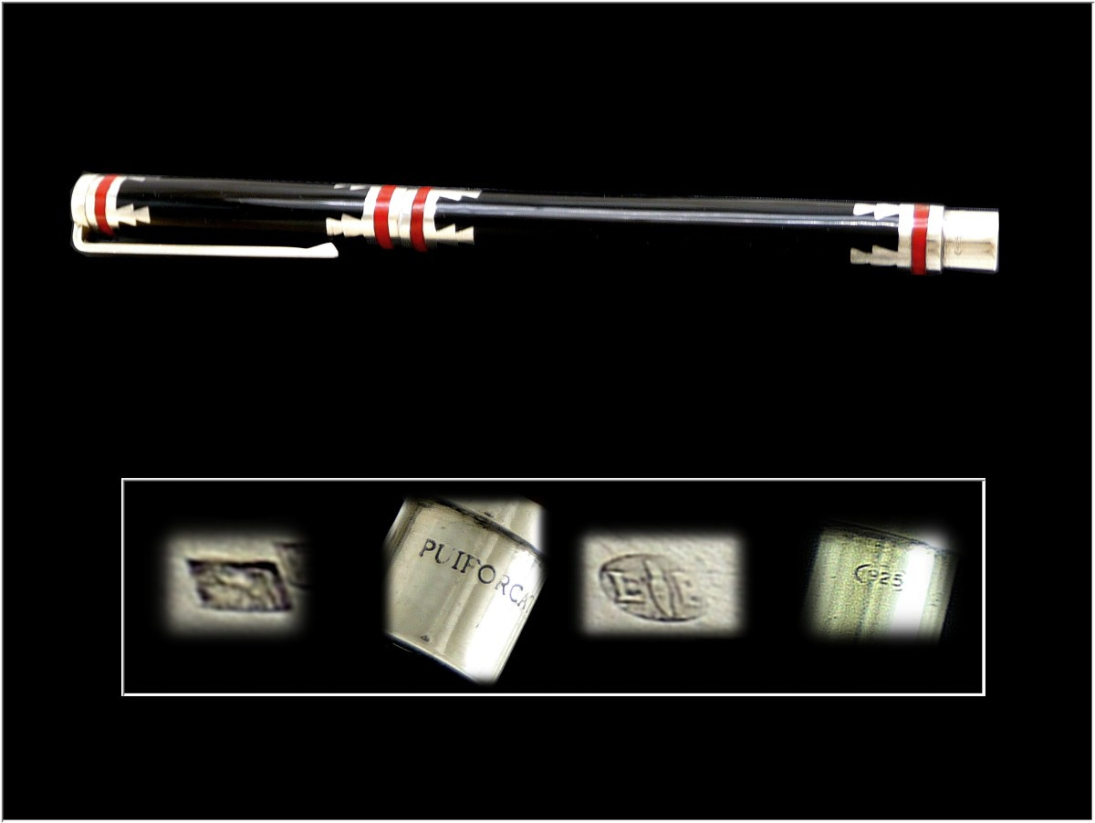 PUIFORCAT - Stylo-Plume Laque et Argent Massif Art Déco-photo-1