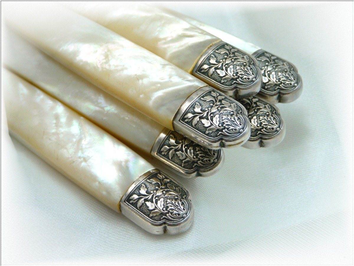 Robert Linzeler - Sterling Silver & Mother-of-pearl Fish Cutlery Set, Minerva 950-photo-4