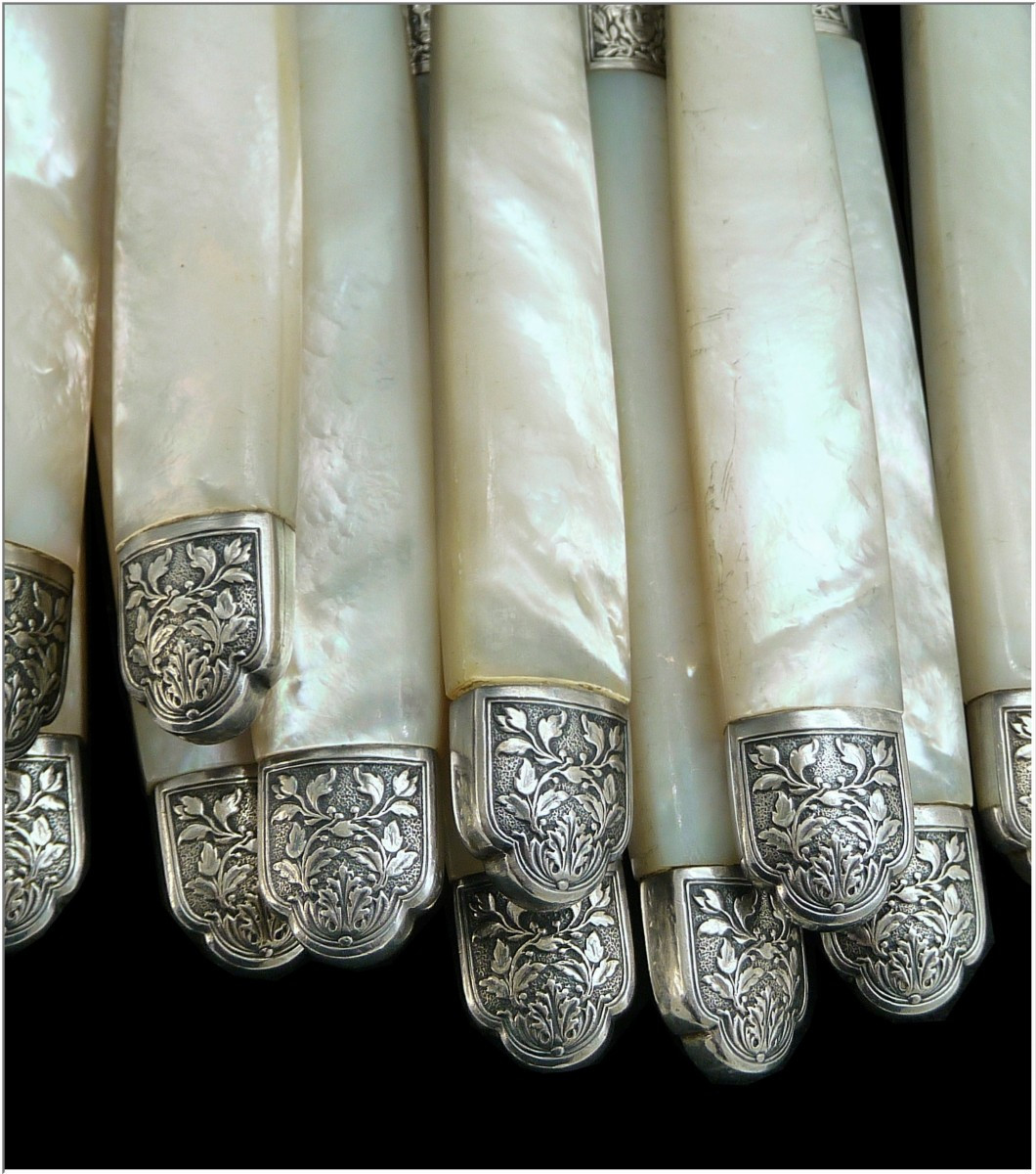 Robert Linzeler - Sterling Silver & Mother-of-pearl Fish Cutlery Set, Minerva 950-photo-7