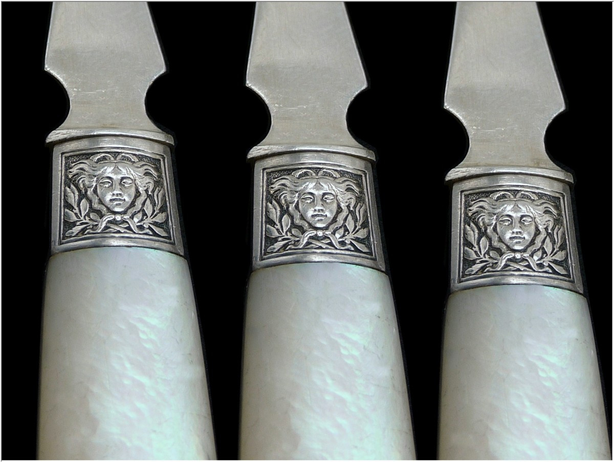 Robert Linzeler - Sterling Silver & Mother-of-pearl Fish Cutlery Set, Minerva 950-photo-6