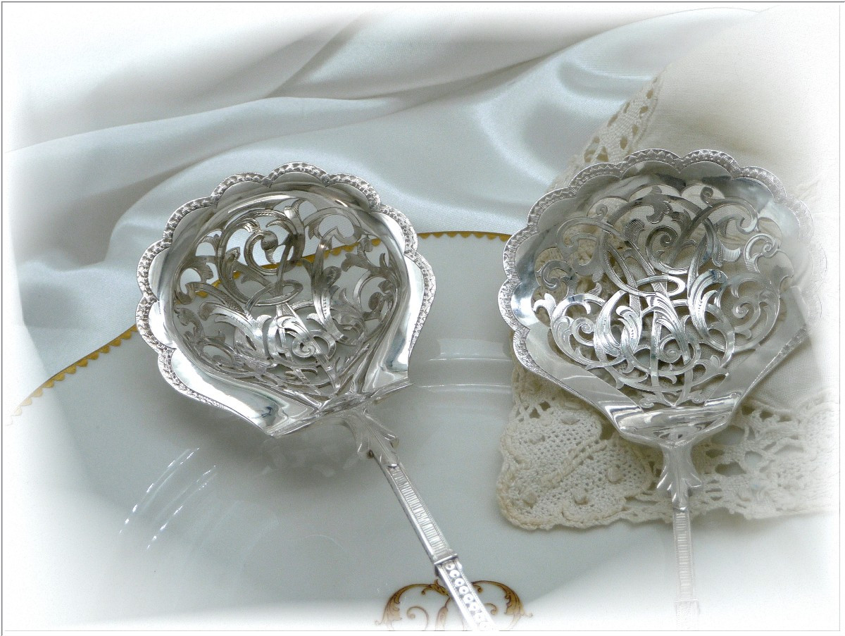 EMILE PUIFORCAT - Couverts de Service à Dessert Argent Massif Repercé  2 pièces-photo-3