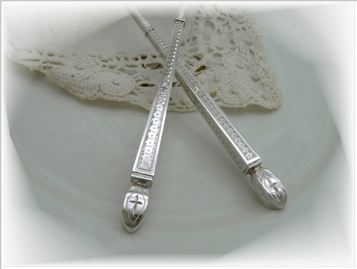 Boyer-Callot & Puiforcat - Cuillère à Sucre et Pelle à Fruits Argent Massif  Repercé et Gravé-photo-4