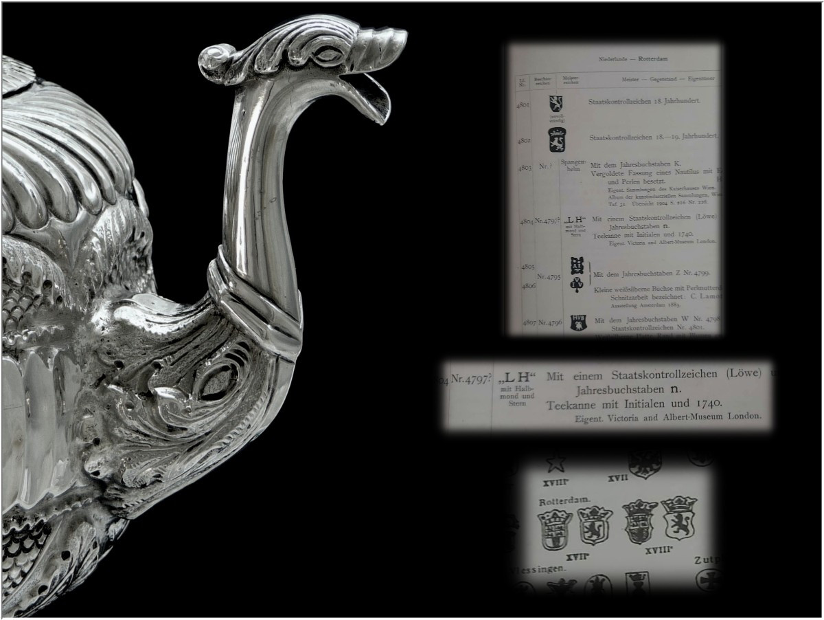Pays-Bas XVIII° - Rotterdam  vers 1740 -  Verseuse Théière  Tête-à-Tête Argent massif-photo-8