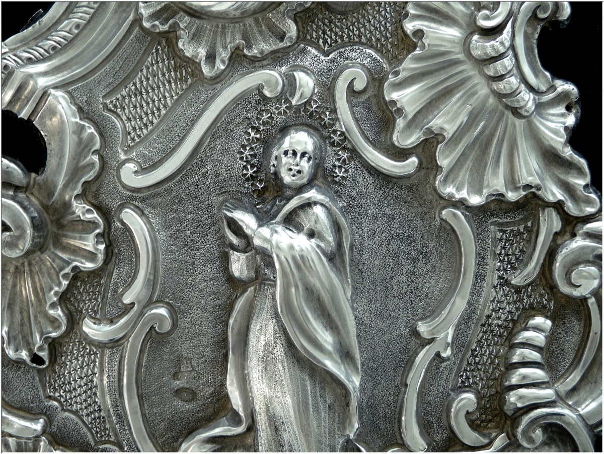 Italie XVIII° Royaume de Sardaigne Bénitier Argent Massif"L' Immaculée Conception" - Gênes 1756-photo-2