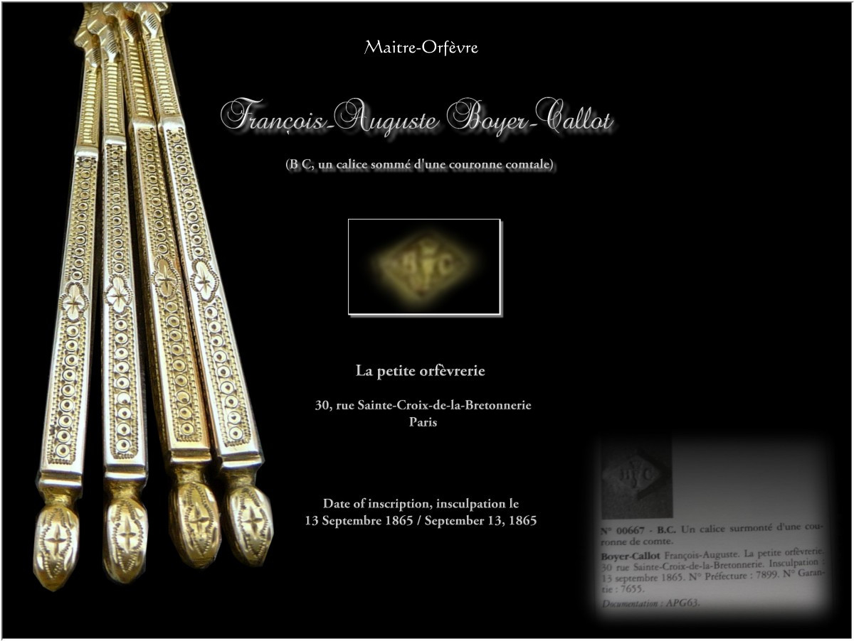 Boyer- Callot - Service de Quatre Pelles à Sel en Argent Massif et Vermeil. Minerve 950-photo-4