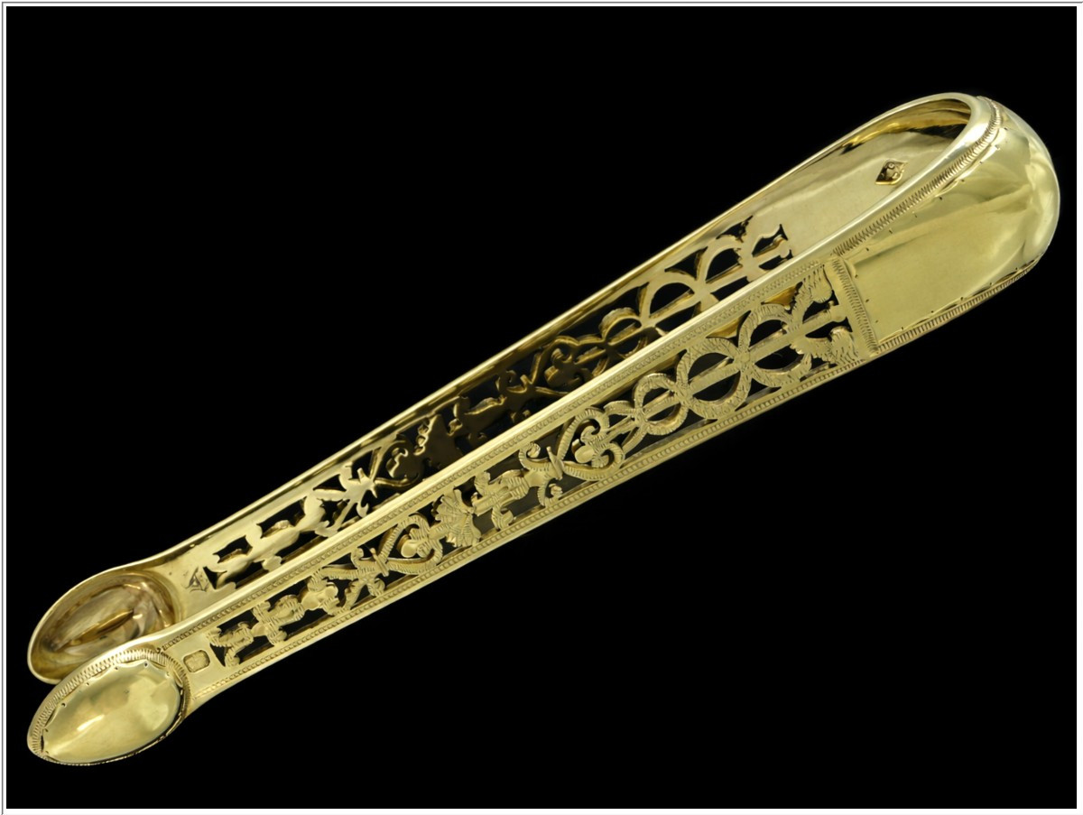 Clérin - Pince à Sucre Argent Massif et Vermeil Ajouré  Paris 1819-1838 