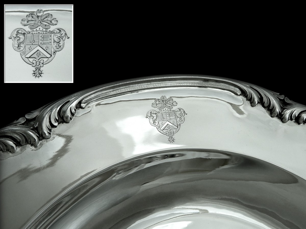 Gustave ODIOT - Plat de Service  Argent Massif Armoiries d'Alliance Minerve-photo-1