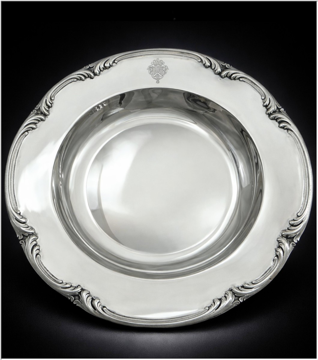 Gustave ODIOT - Plat de Service  Argent Massif Armoiries d'Alliance Minerve