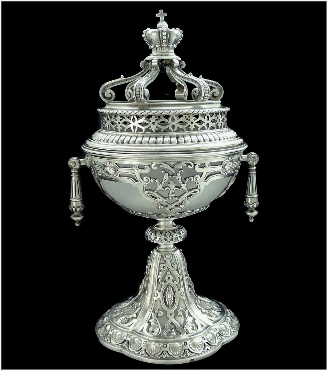 Brûle-Parfum ou Veilleuse  en Argent Massif Repercé, Fleurs de Lys