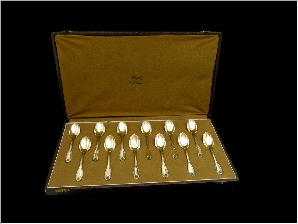 Louis Coignet - Service de Cuillères à Café en Argent Massif et Vermeil. 12 convives-photo-2