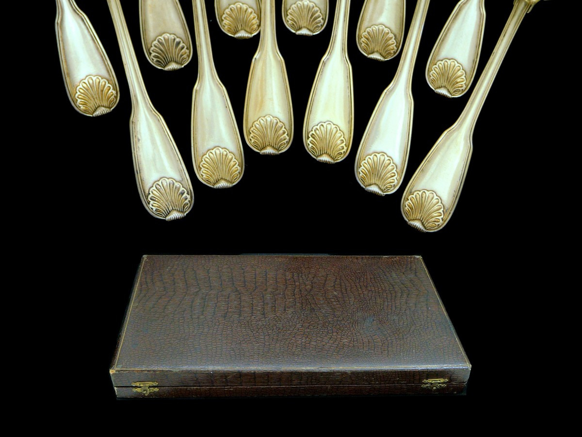 Louis Coignet - Service de Cuillères à Café en Argent Massif et Vermeil. 12 convives-photo-3