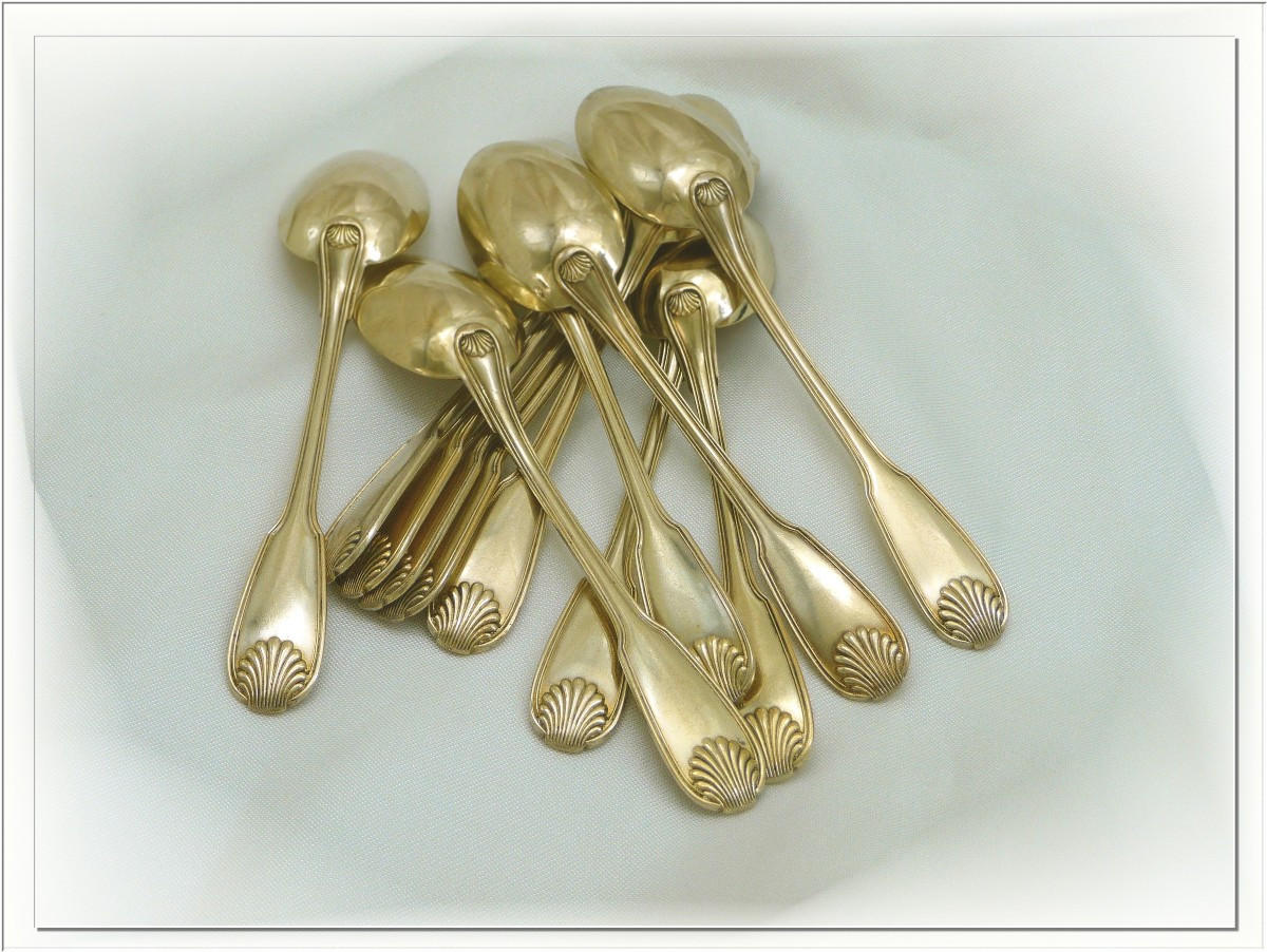 Louis Coignet - Service de Cuillères à Café en Argent Massif et Vermeil. 12 convives-photo-4