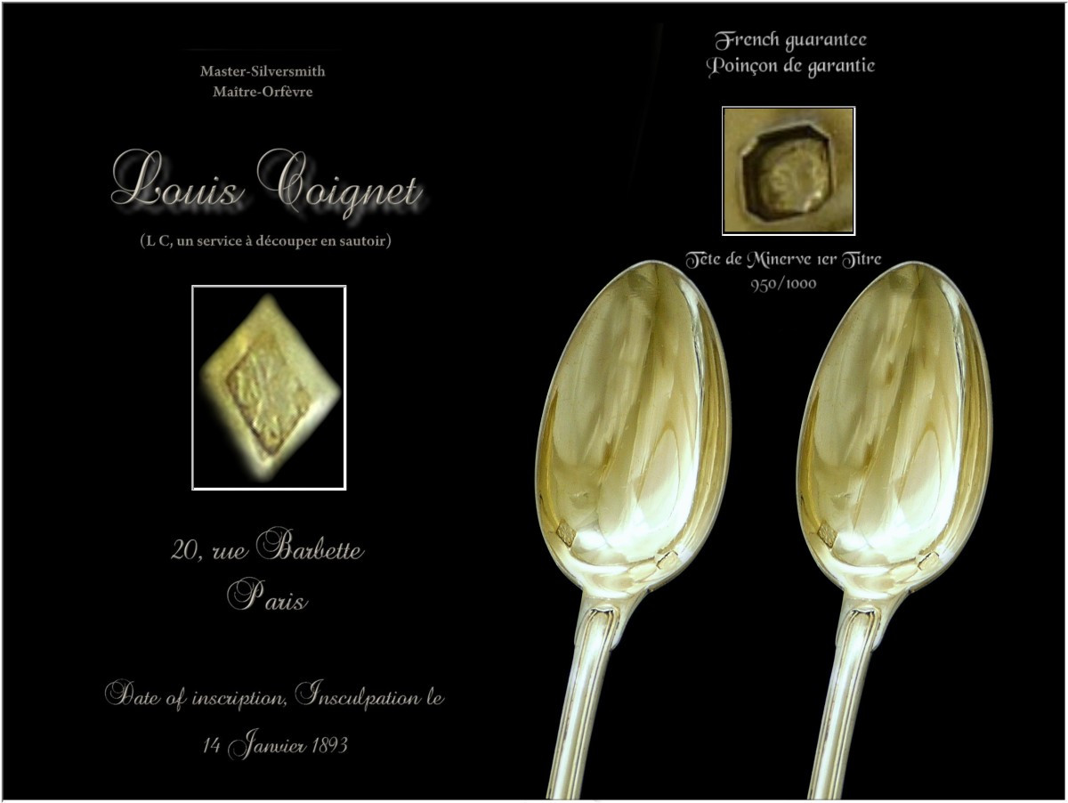 Louis Coignet - Service de Cuillères à Café en Argent Massif et Vermeil. 12 convives-photo-1