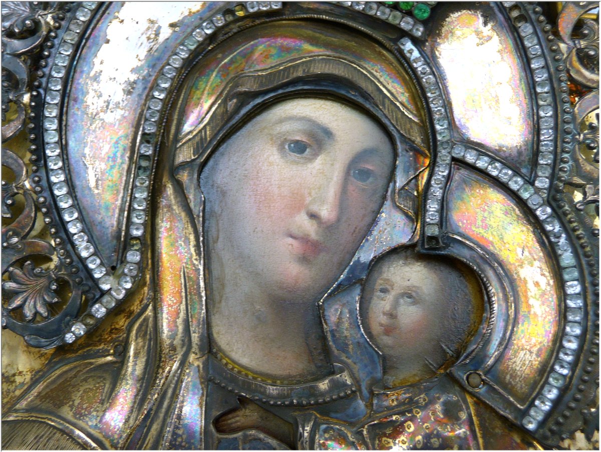Russie - Moscou 1826.  Icône "Vierge à l'Enfant" -  Riza en Argent Massif-photo-3