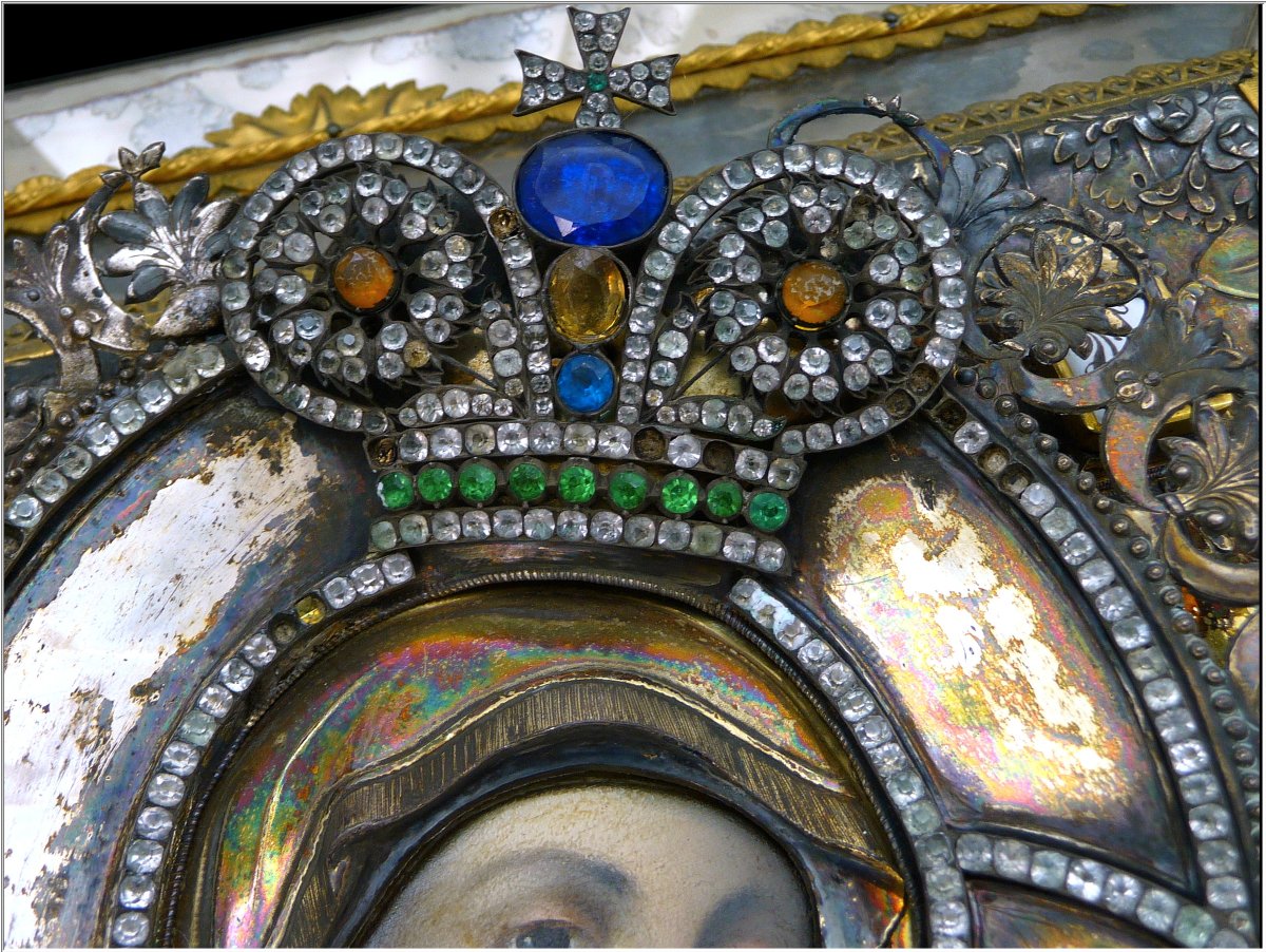Russie - Moscou 1826.  Icône "Vierge à l'Enfant" -  Riza en Argent Massif-photo-1