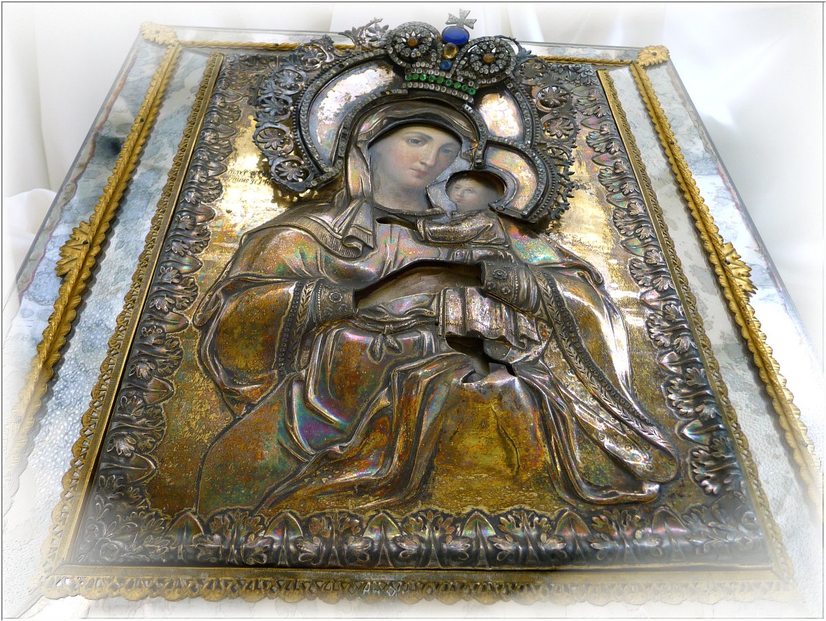 Russie - Moscou 1826.  Icône "Vierge à l'Enfant" -  Riza en Argent Massif-photo-3