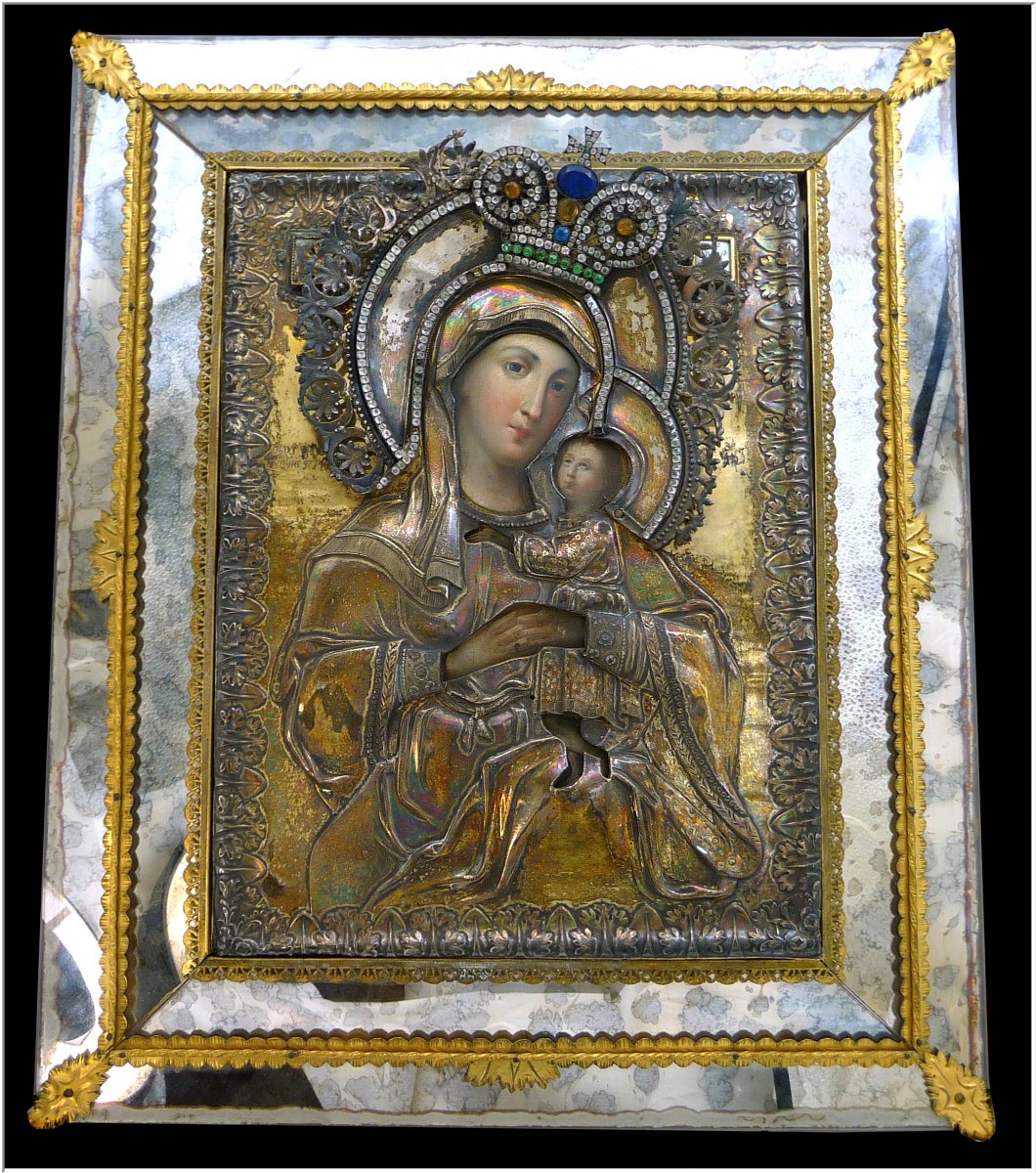 Russie - Moscou 1826.  Icône "Vierge à l'Enfant" -  Riza en Argent Massif