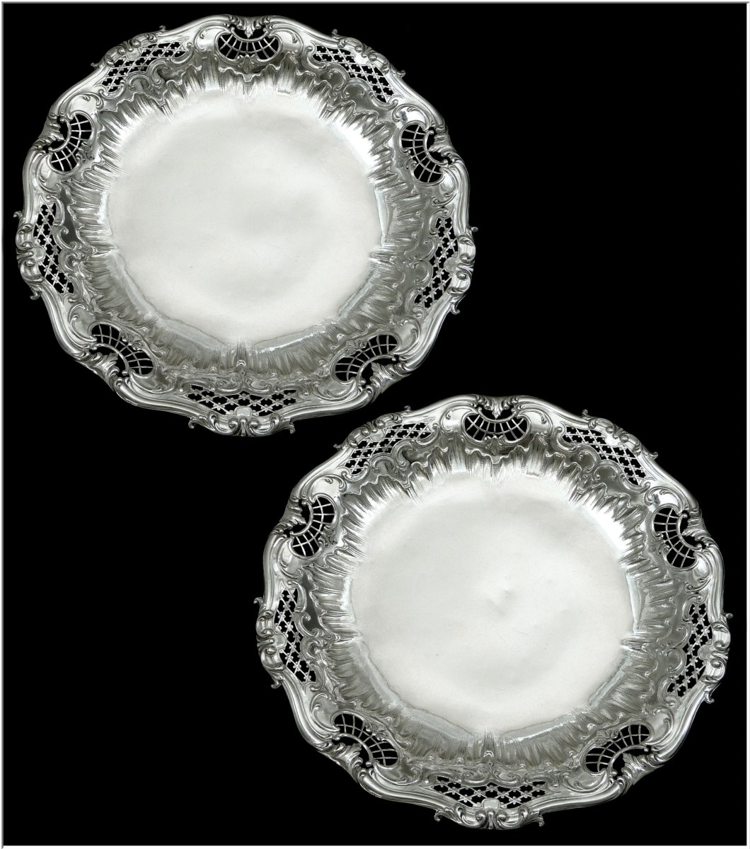 L.LAPAR & TETARD Fres. Paire de Plats à Biscuits en Argent Massif Ajouré-photo-2