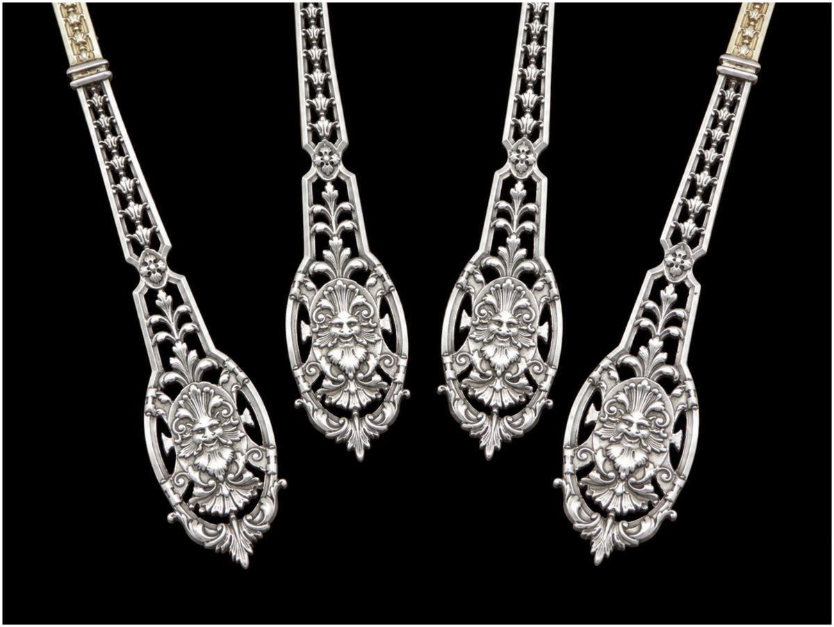E.puiforcat - Solid Silver Openwork &amp;amp; Vermeil Appetizer Set -photo-3