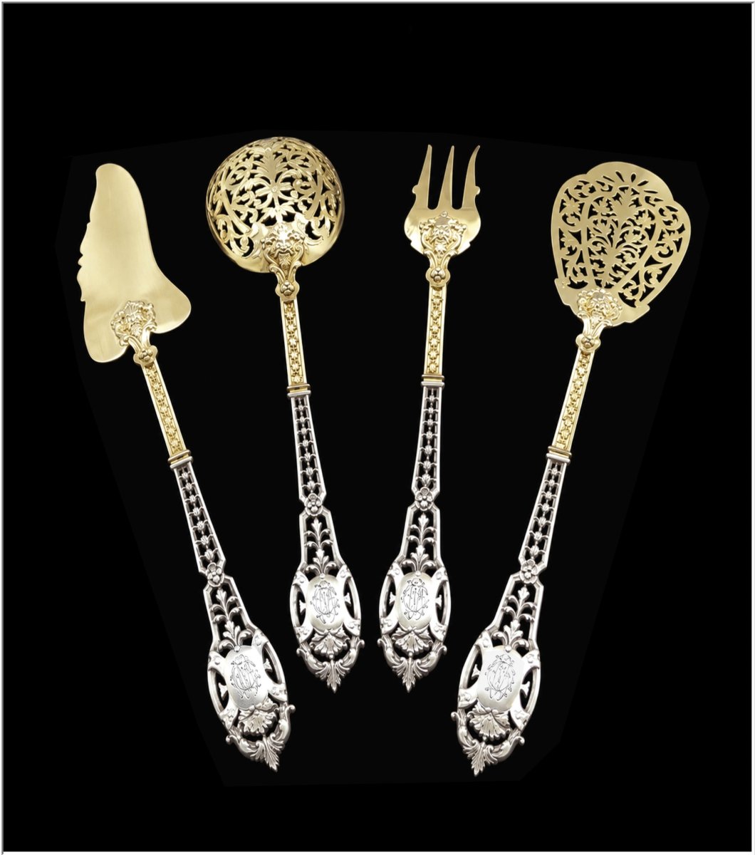 E.puiforcat - Solid Silver Openwork &amp;amp; Vermeil Appetizer Set -photo-2