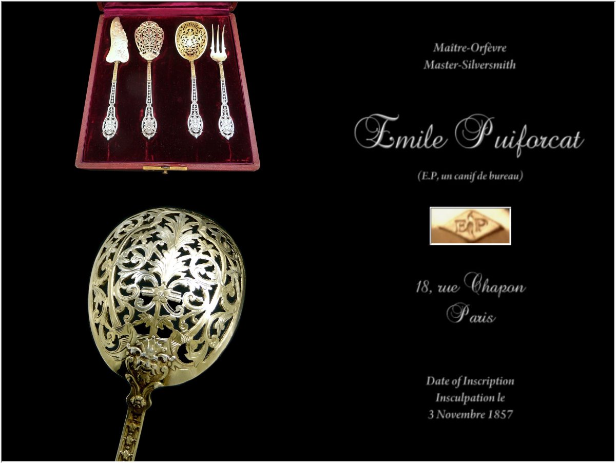 E.puiforcat - Solid Silver Openwork &amp;amp; Vermeil Appetizer Set -photo-3