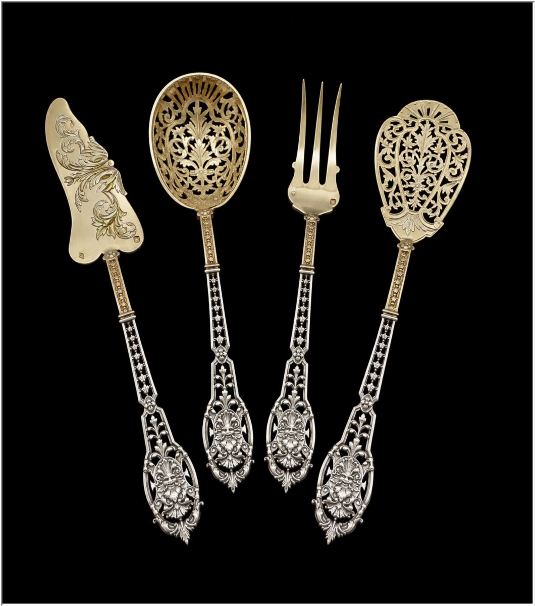 E.puiforcat - Solid Silver Openwork &amp;amp; Vermeil Appetizer Set -photo-7