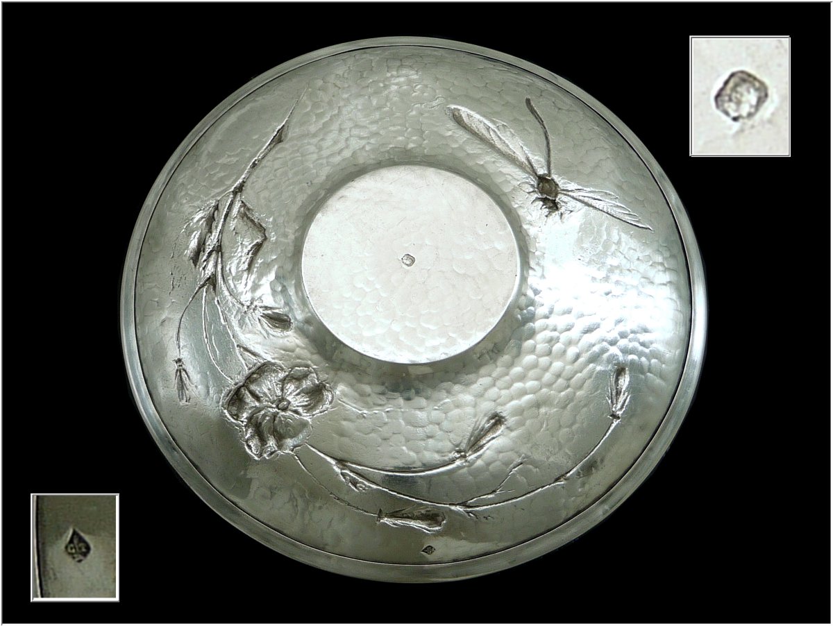 César Tonnelier -  Sterling Silver Hammered & Vermeil Cup  With Dragonfly And Beetle Design-photo-4