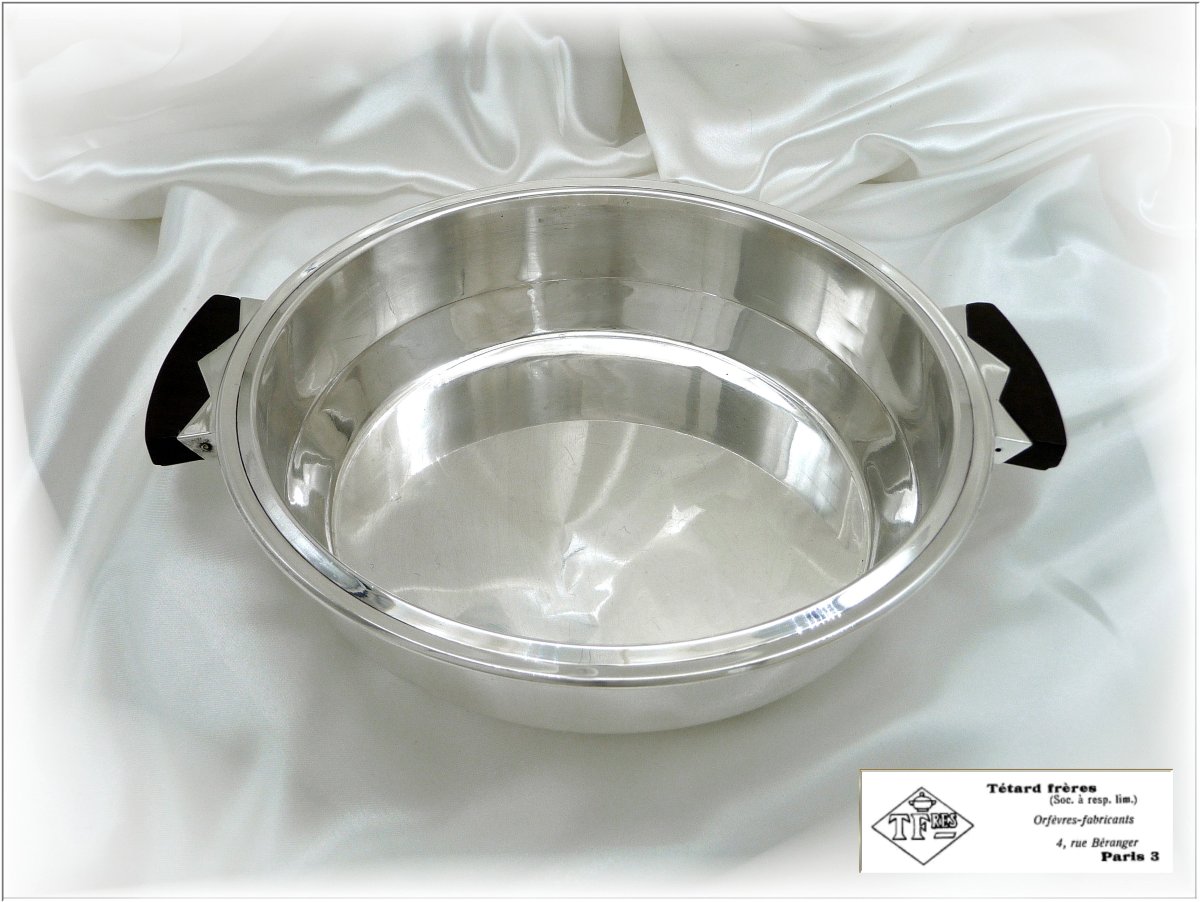 Tetard Frères - Serving Dish - Solid Silver Vegetable Bowl With Macassar Wood, Circa 1930-photo-3