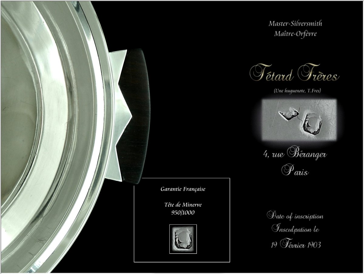Tetard Frères - Serving Dish - Solid Silver Vegetable Bowl With Macassar Wood, Circa 1930-photo-1